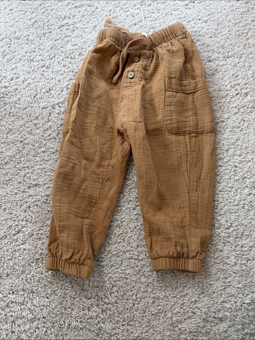 Quincy Mae Mustard Brown Drawstring Joggers for Kids